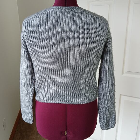 Windsor Cable Knit Vibes Crop Sweater XS soft heather grey long sleeves - Picture 3 of 14
